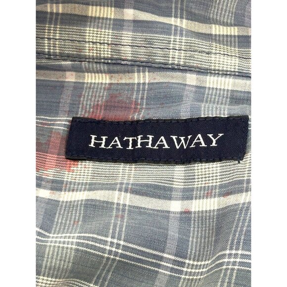 Halloween Costume Men’s Zombie Shirt Blue White Plaid L Vtg ‘“Blood” Long Sleeve - Picture 6 of 11